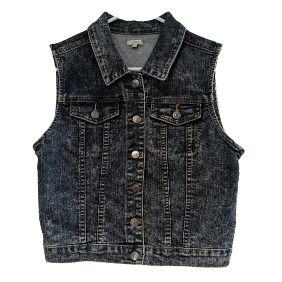 Chiqle Denim Architect Girls Dark Wash Denim Vest White Lace Back Large - Picture 1 of 14